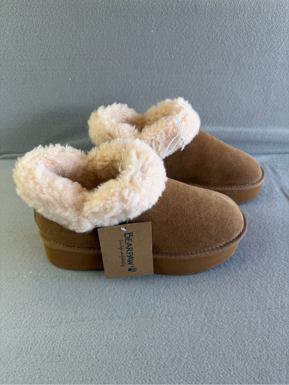 BearPaw Women's Chestnut Brown Faux-Sherpa Ankle Booties 10